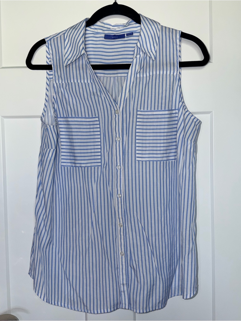 Apt 9 Blue and White Striped Sleeveless Button Down